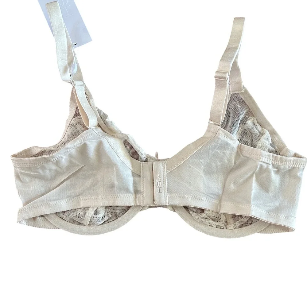 NWT HSIA Lace Underwire Bra 36C‎ Ivory Sheer Floral Unlined Support Bra